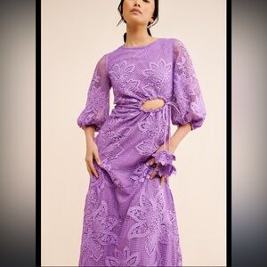 FARM Rio Lace Cut Out Guipire Midi Dress